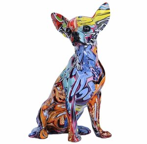 LHH446★ペイントチワワ 落書き インテリア オブジェ 置物 カラフル チワワ ペイント 樹脂 抽象犬 小物 現代アート アーティスティック