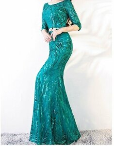 LHW204* long dress green color belt attaching mermaid line two next . color correcting party stage color dress 