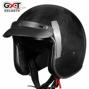 TZX519★新品バイクヘルメット 炭素繊維 ジェットヘルメット バイザー付き ハーレージェットヘルメットM-XXLサイズ選択可能黒