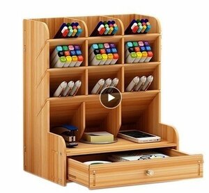 cjx42* wooden desk auger nai The - multifunction DIY pen holder box desk top storage rack 