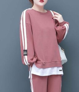 lyw340* lady's spring autumn sweat 2 point set plain casual motion room wear 