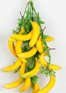cjx38★食品サンプル 吊るし果物 フルーツ 葉っぱつき 4本セット (バナナ)