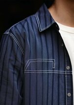 LHH162★アメカジ ストライプ 藍染 デニムシャツ 綿100% インディゴ レトロ 無地シャツ メンズ ゆったり シャツジャケット XL_画像4