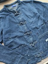 LHH32★春夏新作 ノーカラー ジャケット オリジナル デニムシャツ ワークジャケット 作業着 ワークウェア ゆったり シンプル L_画像2