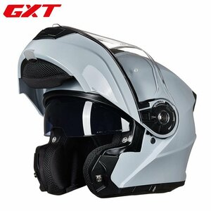 TZX398★新品バイクヘルメット システムヘルメット ダブルレンズ フリップアップヘルメット M-4XL グレー