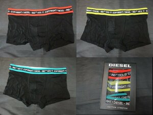 本物正規◆DIESEL ディーゼル◆3P ボクサーブリーフ COTTON STRETCH 黒■S■オレンジ/黄色/青緑 DAMIENT新品