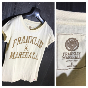 FRANKLIN MARSHALL フランクリンマーシャル イタリア製 ヒーローインターナショナル デカロゴ プリント 半袖 Ｔシャツ オフベージュ S