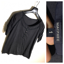 MACPHEE マカフィー トゥモローランド ハーフボタン ヘンリーネック ロールアップ袖 半袖 Ｔシャツ 黒 ブラック 1_画像1