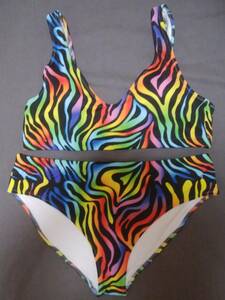 [ new goods * unused ] Rainbow Pride 2XL size Zebra pattern bikini [ rainbow color * gradation * multicolor * rhinoceros ketelik]