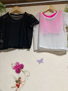 スポーツウェア ヨガウェア メッシュTシャツ白・黒の2点と未使用ブラセット