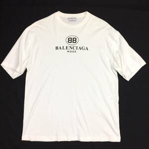 ジャパンタグ BALENCIAGA/バレンシアガ BBロゴプリント オールコットン 白×黒 クールネック 半袖プルオーバー/オーバーTシャツ