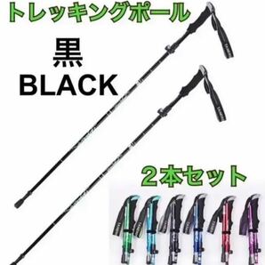 2本セット トレッキングポール 黒 杖 登山 リハビリ ウォーキング 折り畳み