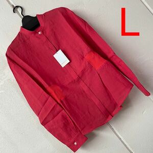 L size flax design shirt jacket red 