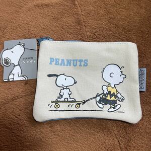 未使用 海外限定 スヌーピー SNOOPY ミニポーチ 小銭入れ 小物入れ キャンバス地 ピーナッツ PEANUTS チャーリーブラウン スケボー ブルー