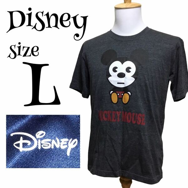 ディズニー　DISNEY 半袖 Tシャツ ミッキーマウス ダークグレー　Lサイズ 