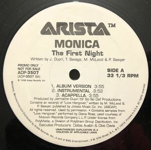 レア 1998 Monica / The First Night モニカ Original US Promo 12 Arista ADP3507 Jermaine Dupri Dallas Austin Clive Davis 90s RNB