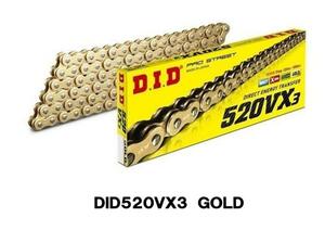 DIDチェーン 520VX3 100L G&G (ゴールドメッキ）シールチェーン カシメジョイント付 新品 追加リンク受付可能(要事前質問)