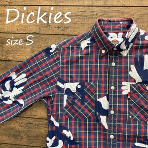 Dickies チェック柄シャツ Ｓサイズ／ディッキーズ、ペンキ加工、長袖、ロングスリーブ