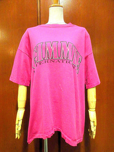 ビンテージ90’s●GIMMIE INTERNATIONALコットンプリントTシャツピンクsize M-L●220706k2-m-tsh-ot 1990s半袖USA製古着