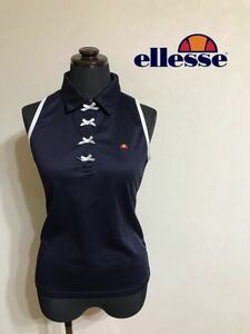 【美品】 ellesse エレッセ ドライ ノースリーブ シャツ テニスウェア トップス レディース サイズM ネイビー ゴールドウィン ETBC123