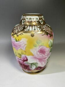  the first period Old Noritake . goods!! Old Noritake *a-ru Novo - form gold . rose . map ornament . antique flower go in flower vase vase work of art old fine art 