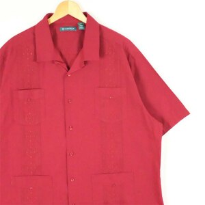 古着 大きいサイズ CUBAVERA 半袖開襟キューバシャツ グアヤベラシャツ メンズUS-2XLサイズ 無地 赤 レッド系 tn-1340n