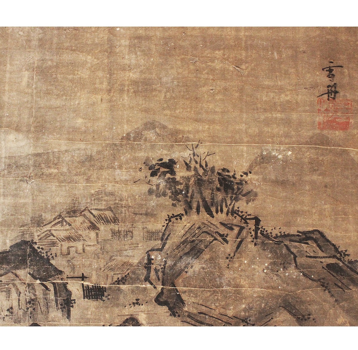 [Authentic] ◆Sesshu Toyo Landscape Painting◆ Hanging scroll, hand-painted paper, verified by Shubun, Sesson, Sen no Rikyu, Ashikaga Yoshimasa, Unkoku Togan, Kano Tan'yū, Kano Eitoku, Hasegawa Tohaku, Ashikaga Takauji, Kukai, Artwork, Painting, Ink painting