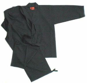 ウール野袴作務衣（破線縞濃紺）　日本製