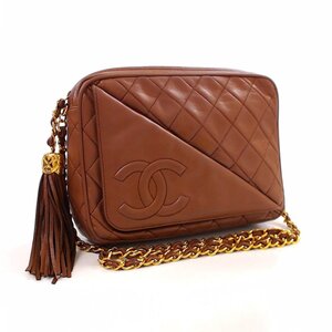 1円人気☆シャネル☆ラムスキン マトラッセ ココマーク フリンジ付 チェーンショルダー ブラウン G金具【CHANEL】
