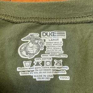 沖縄 米軍放出品 USMC MARINE DUKE 無地 半袖 Tシャツ トレーニング ランニング 筋トレ スポーツ LARGE OD (管理番号OP59)の画像3