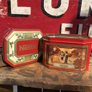 90s Nestle ネスレ アドバタイジング ティン缶 キッチン ディスプレイ什器 収納 小物入れ アメリカン ヴィンテージ雑貨