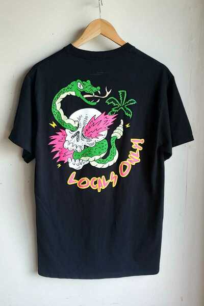 565◆A-LAB LOCALS ONLY 半袖プリントTシャツ sizeM 黒 ブラック 蛇 スネーク ドクロ スカル 古着 USED 中古