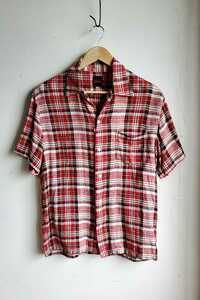 672* the first period FULLCOUNT Fullcount short sleeves check pattern shirt size38/M red series cotton made in Japan used USED