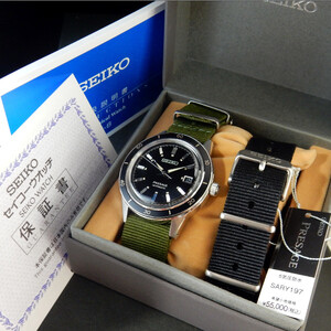 送料無料 美品 セイコー プレサージュ スケルトン 1960s デザイン ミリタリー 手巻付 自動巻 メンズ 腕時計 seiko presage watch sary197