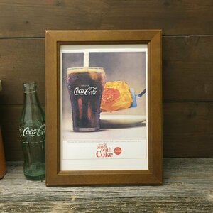 コカコーラ 複製広告 ミニポスター B5額入り ◆ Coca-Cola COKE グラスとピザ FB5-296