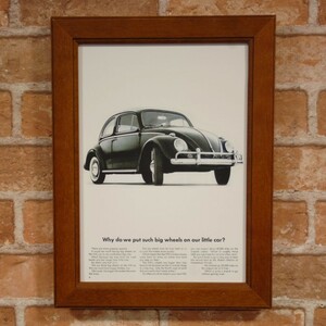 ワーゲン ビートル ミニポスター B5額付き ◆ VW 複製広告 タイプ1 モノクロ 5-198
