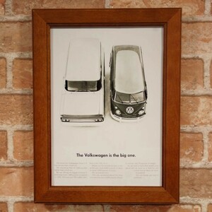 ワーゲン バス ミニポスター B5額付き ◆ VW 複製広告 タイプ2 モノクロ 正面 フロント 5-203