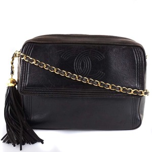 CHANEL シャネル フリンジ ショルダーバッグ ラムスキン 黒 レディース【56140444】中古