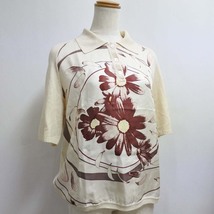 HERMES エルメス 花柄 半袖Ｔシャツ シルク×カシミヤ ベージュ/赤 レディース【37070406】中古_画像3