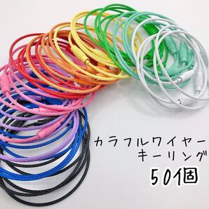 カラー カラフル ワイヤー キーリング キーホルダー 金具 50個