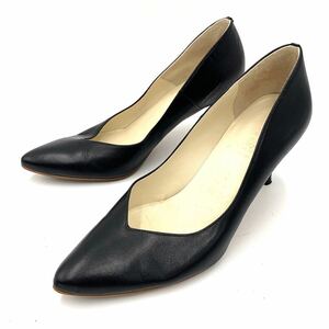 G @ 日本製 '極上レザー使用' BARNEYS NEWYORK バーニーズニューヨーク 本革 LEATHER ヒール パンプス EU36.5 23cm 婦人靴 BLACK 黒