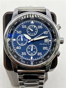 0701-1500ST1 RP 美品 CITIZEN シチズン H500-S018242 エコドライブ ソーラー式 クロノグラフ デイト 腕時計 メンズ 青文字盤