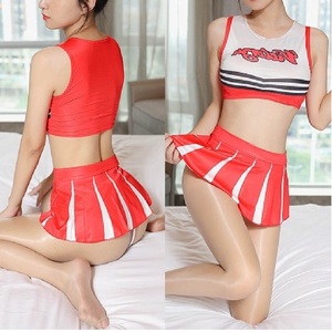 ★送料無料★チアガール レッド 赤 トップス スカート Tバック 3点セット チアリーダー 体操服 セクシー レディース コスプレ