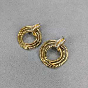 GIVENCHY Givenchy Vintage earrings 3 ream hoop design Gold color rhinestone vintage Paris NEW YORK accessory 