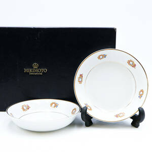 【MIKIMOTO】御木本 2個セット 真珠絵 皿 インテリア 食器 洋食器 美品 プレート ケーキ皿 食器 陶磁器 深皿 菓子皿