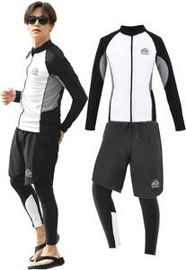 AOVALI ラッシュガード 【動きやすさと使いやすさの極限系】メンズ 水着 上下 セット 長袖 レギンス サーフパンツ フィットネス 三点セット