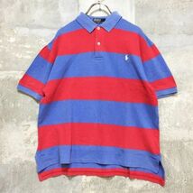 vintage◆太ボーダー◆L◆逸品◆POLO RALPH LAUREN/ポロ ラルフローレン 半袖 ポロシャツ ボーダーブルー レッド メンズ L K40 ｃ4436_画像1