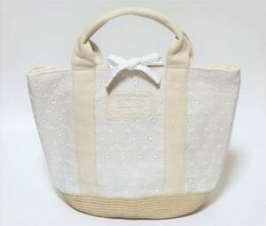 SM2sa man sa Moss Moss complete sale . flower embroidery ska LAP cotton race tote bag ribbon . bag eggshell white travel yukata mother's bag 