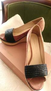 lucille l´italienru seal litalien38 24~24.5cm about jute to coil Wedge sandals black × beige on goods . wonderful * Spain made 