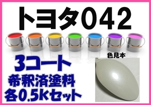 ◇ トヨタ042　塗料　３コート　ホワイトパールマイカ　希釈済　カラーナンバー　カラーコード　042